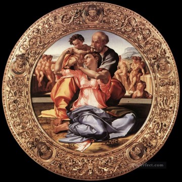 ミケランジェロ Painting - 盛期ルネサンスのミケランジェロを額装したドニ トンド